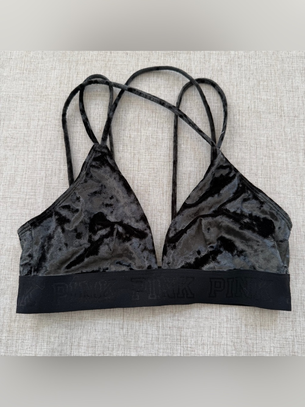 PINK Victoria’s Secret Black Velvet Triangle Bralette Small y2k whimsigoth